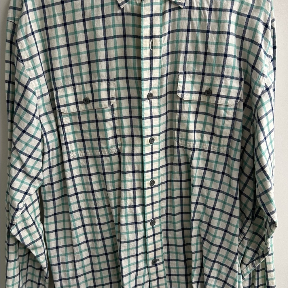 Izod Casual Green and White Plaid Shirt